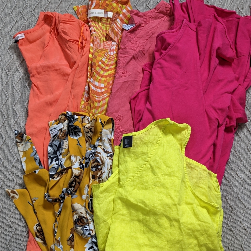 Women's Size Large Pink Orange Yellow 6 Pc Clothing Bundle